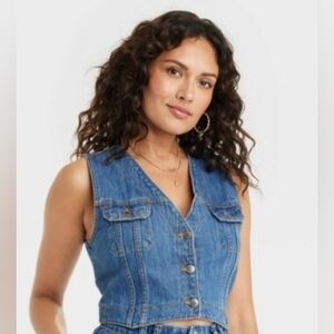 Denim Button-Up Vest NWT Size XS